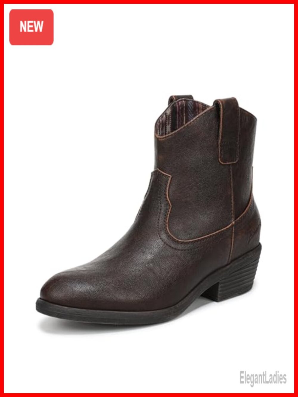 Western Ankle Booties Faux Leather Slip On Block Heel Festival Boots